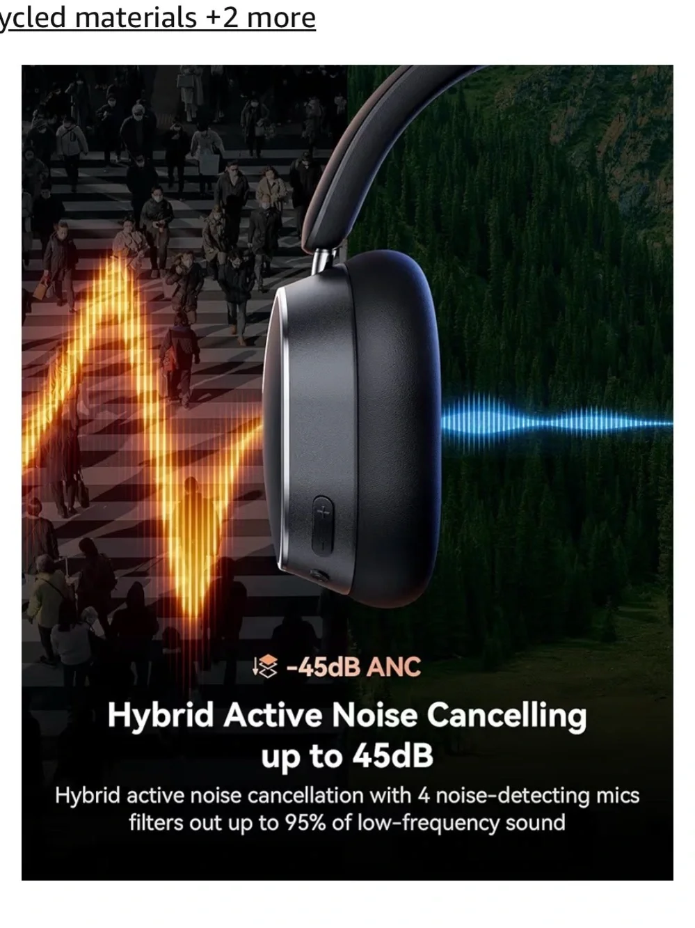 H2 Active Noise Cancelling Headphones - Black w/ digital % screen